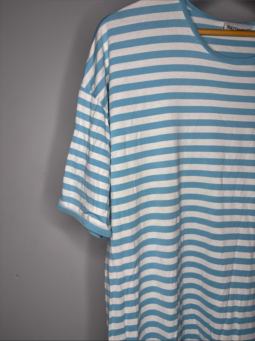 Marimekko Finland Light Blue and White Striped Cotton Tee Dress - Picture 2 of 6